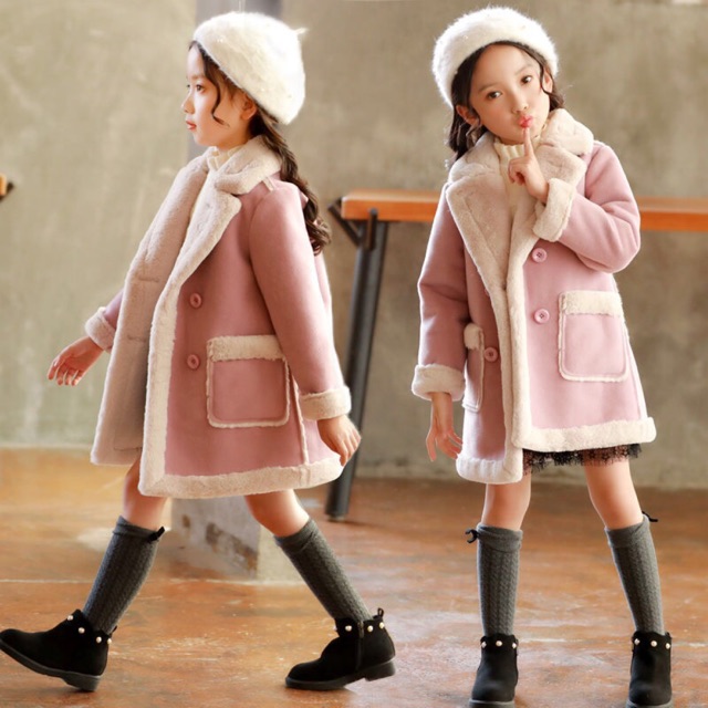 Áo Dạ Lót Lông Cừu Bé Gái 1m-1m6 Thời Trang Quảng Châu