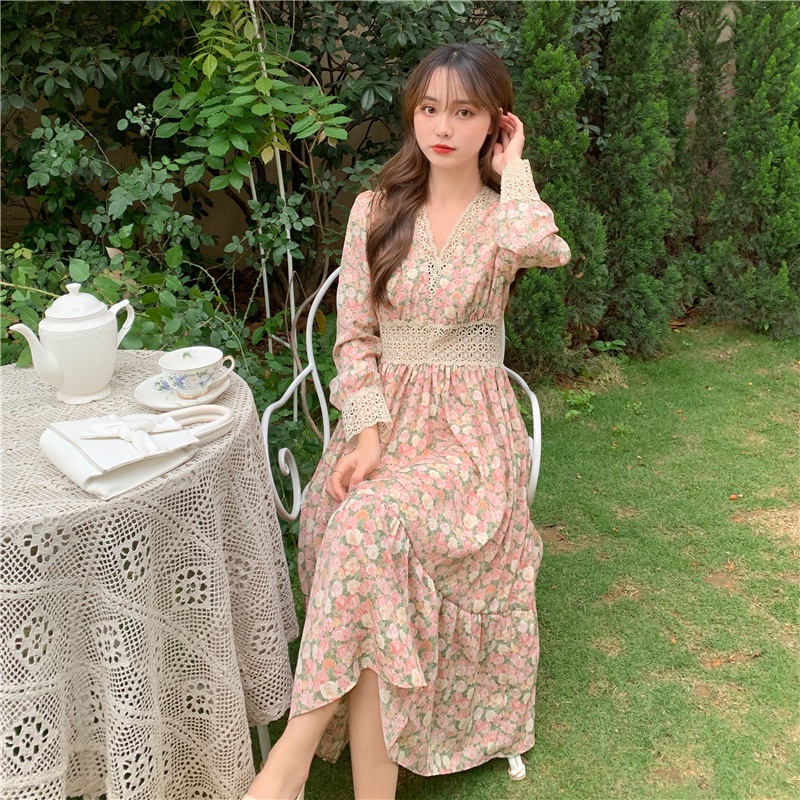 váy hoa tiểu thư dáng dài hàng QC (V04)