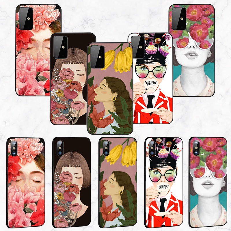 Samsung Galaxy S10 S9 S8 Plus S6 S7 Edge S10+ S9+ S8+ Soft Silicone Cover Phone Case Casing 7LQ Aesthetic illustration Girl