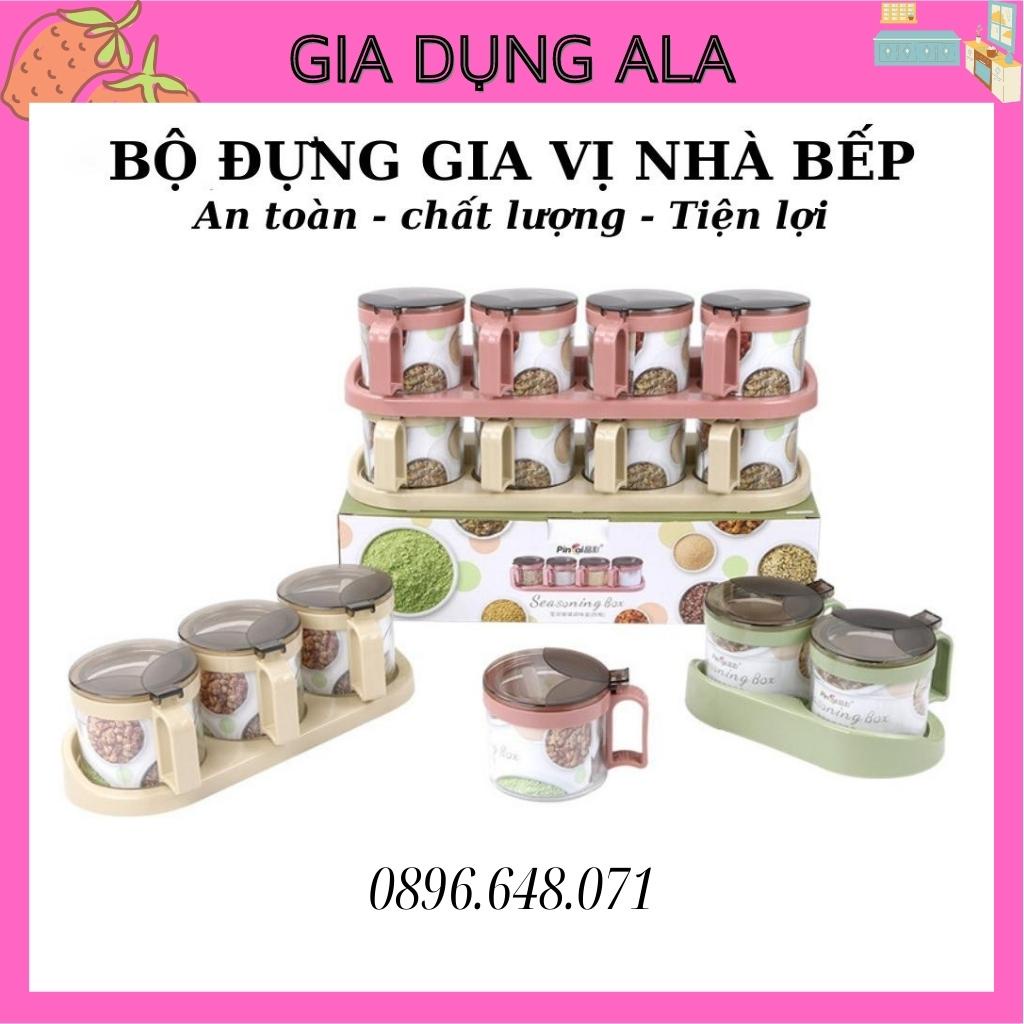 Bộ Đựng Gia Vị Nhà Bếp Thủy Tinh Kèm Thìa Muỗng Có Khay Đựng Cao Cấp, Hũ Đựng Gia Vị Nắp Bật Nội Địa Trung