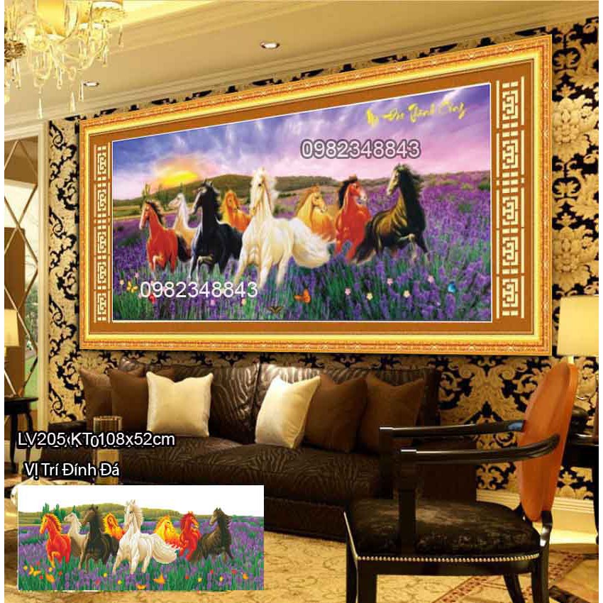 Tranh đính đá mã đáo thành công KT:108x52cm. Tranh gắn đá chưa làm.