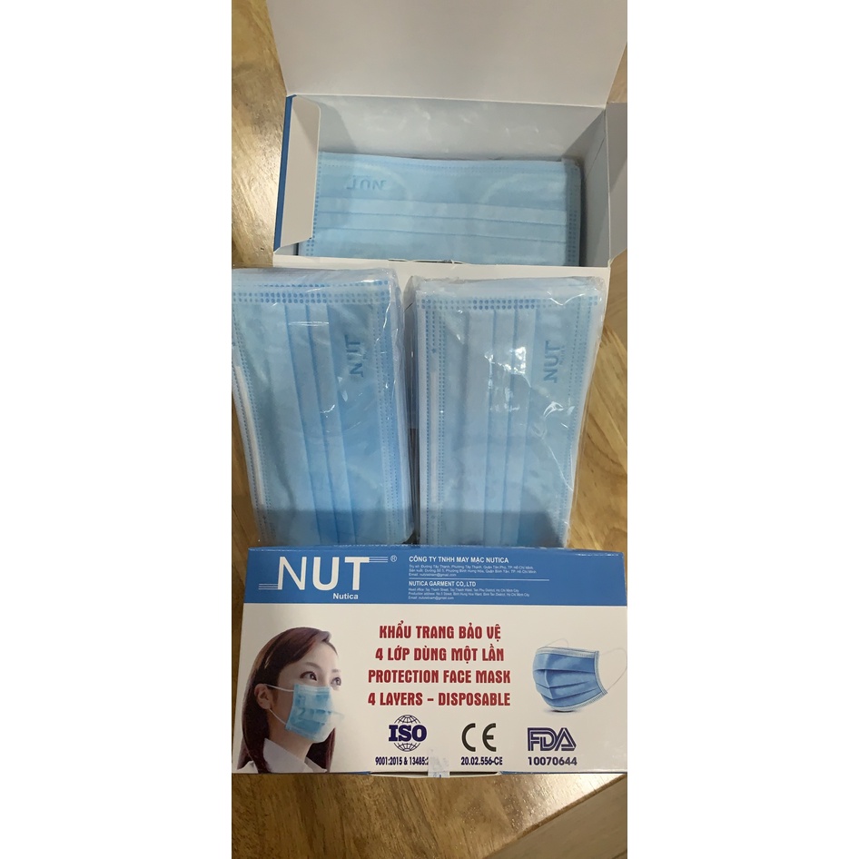 Khẩu trang y tế kháng khuẩn NUT - NUTICA 4 lớp màu xanh hộp 50 cái dùng một lần