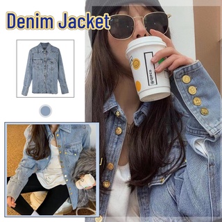 Áo Khoác denim Tay Dài Đính Nút Vàng Thời Trang Cho Nữ