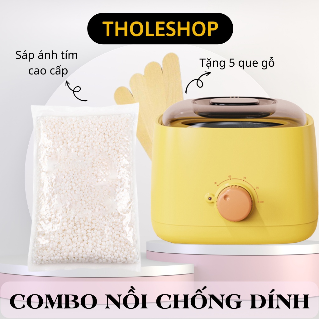 Combo Nồi Nấu Sáp Wax Lông Chống Dính Thế Hệ Mới + 100gr Sáp Cao Cấp + 5 Que Gỗ