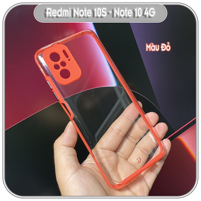 Ốp Lưng cho Xiaomi Redmi Note 10S - Note 10 4G PC Trong Suốt Viền Màu Mỏng ,Che Camera