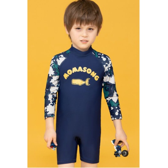 Đồ bơi liền thân tay dài chất vải đẹp hiệu Momasong MMS 908209 mẫu cá mập vàng