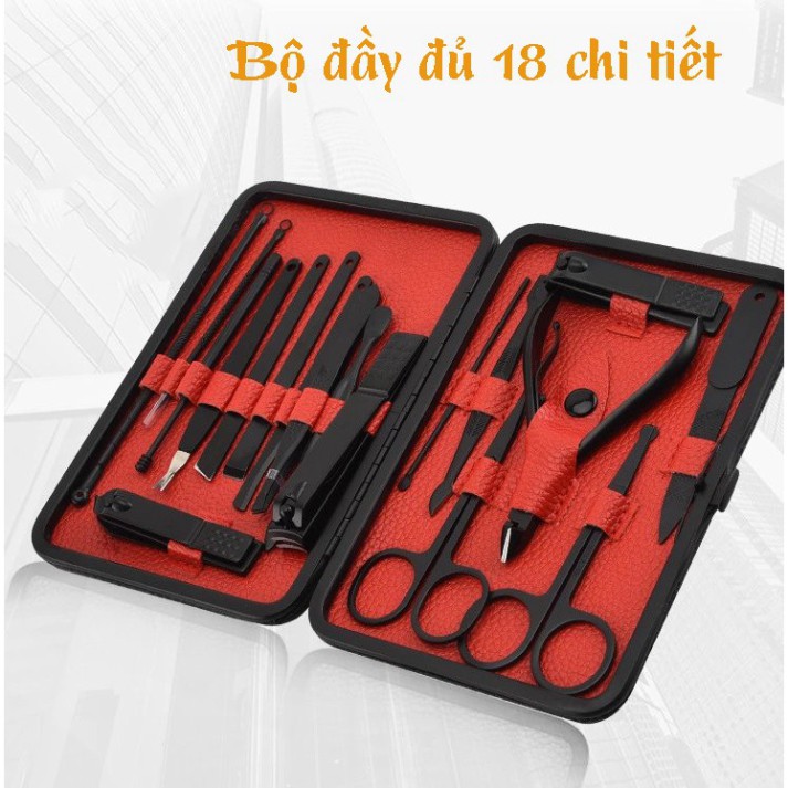 Bộ Bấm Móng Tay, Bộ Làm Móng Tay, Kềm Làm Móng Bao Da Sang Trọng Cao Cấp 12 món/ 15 món/ 18 món LV182