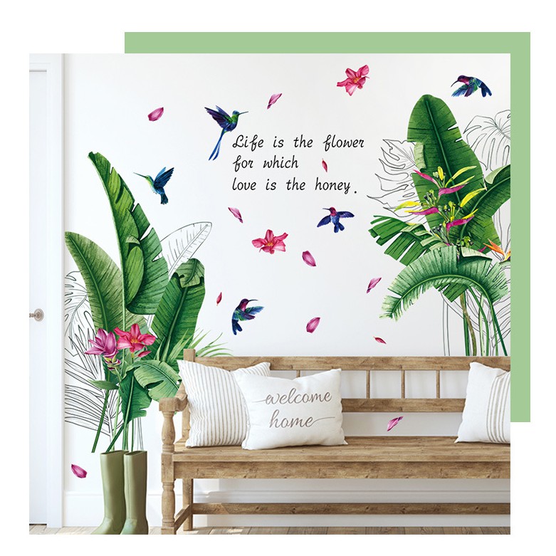 Decal dán tường Bụi cây xanh và hoa chuối lớn AB 2 tấm