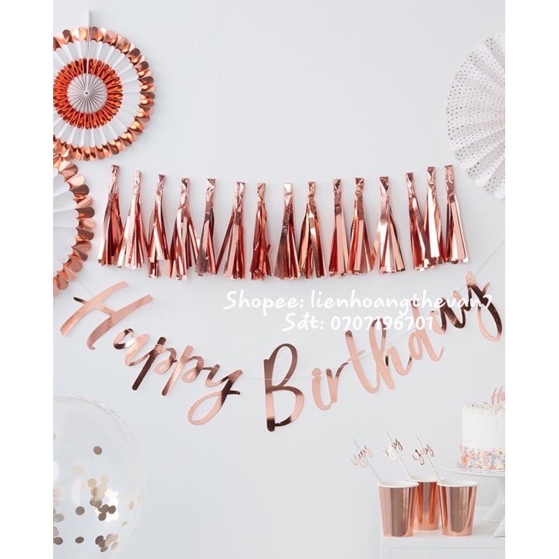 Dây chữ Happy Birthday đuôi cá và ép kim trang trí sinh nhật