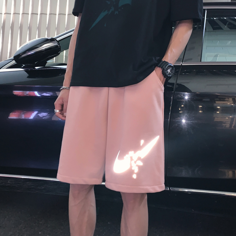 Quần đùi thể thao dáng rộng phản quang phong cách Hàn Quốc dành cho nam giới