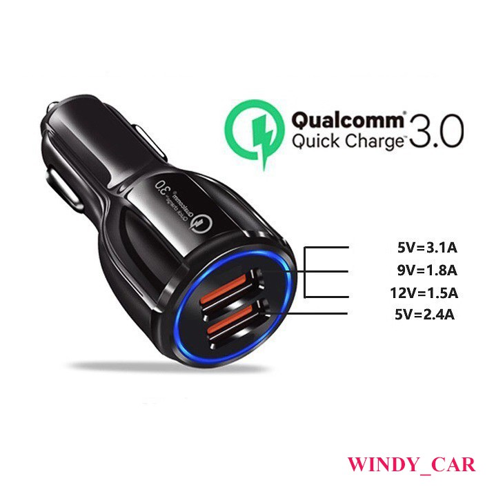 Tẩu sạc  Qualcomm: Quick Charge 3.0 + 3.1A