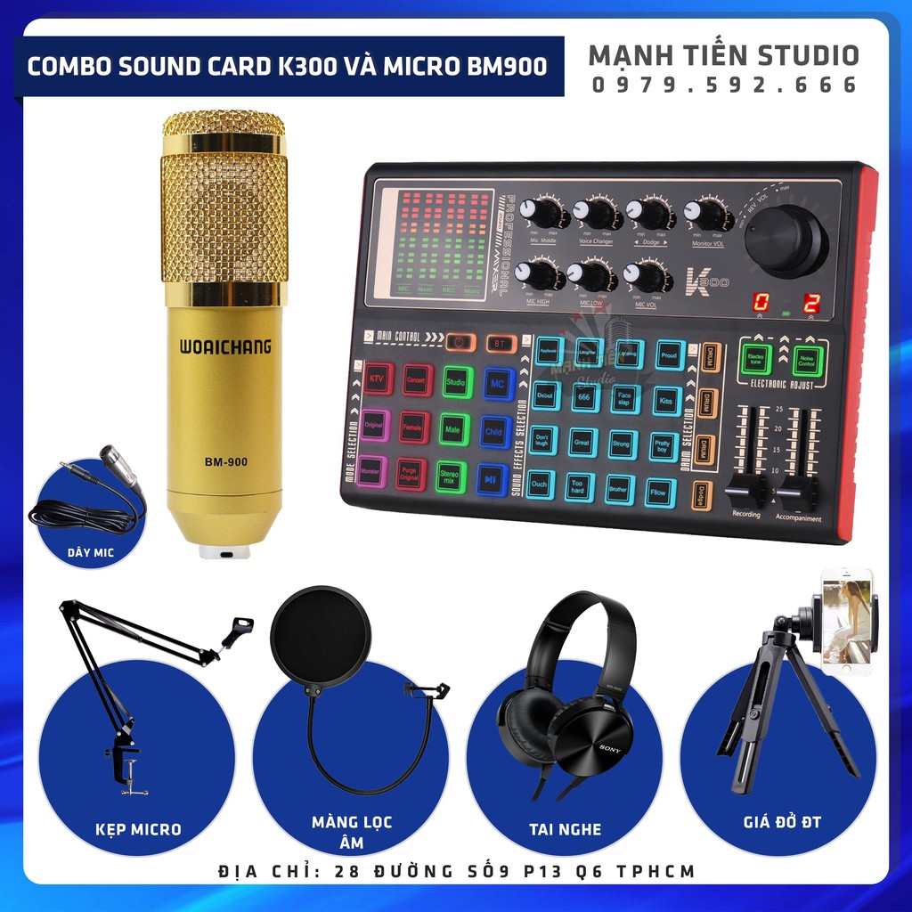 [tặng full phụ kiện] trọn bộ combo micro BM900 + sound card K3000 + full phụ kiện livestream karaoke thu âm chuẩn bh 12t