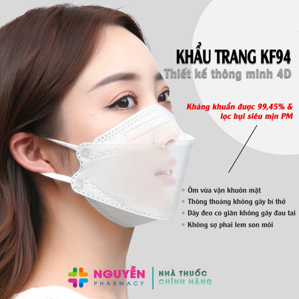 Khẩu trang cá 4D Ami KF94 túi 10 cái - Kháng khuẩn, thời trang, chống bụi mịn