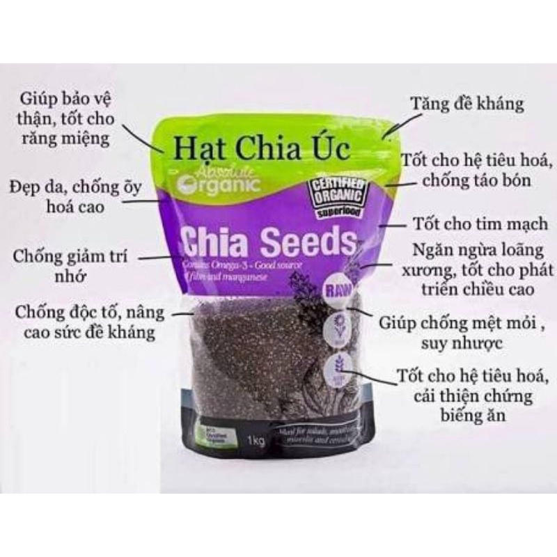 Hạt Chia Úc Absolute Organic Chia Seeds túi tím