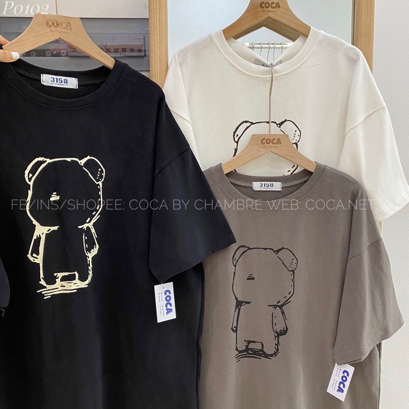 [P0102]🐻 Áo thun áo phông unisex hình lưng gấu form rộng vải dày (Có sẵn/ảnh thật)