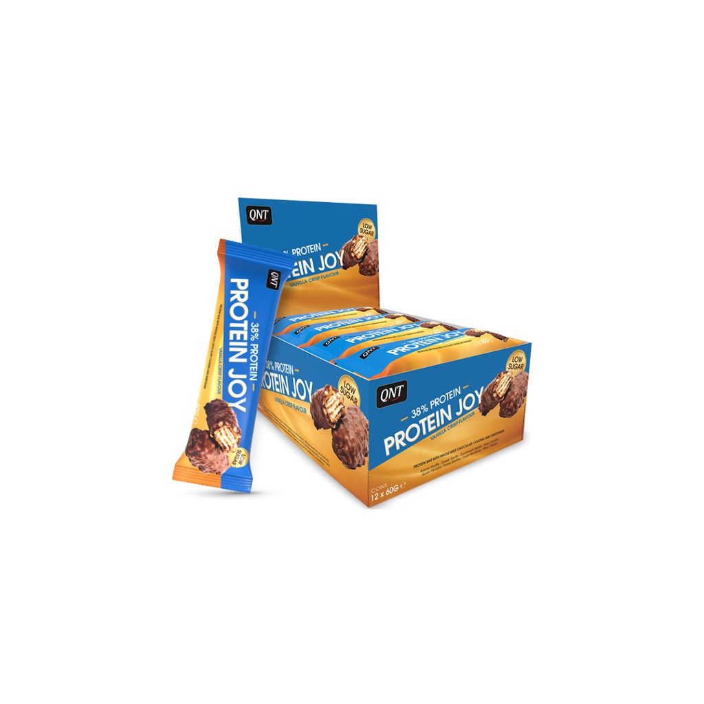 QNT Protein Joy VANILLA CRISP Low in Sugar 12x60g- Thanh Protein dành ăn kiêng/ giảm cân/ gymer/ yoga vị Vani Chính Hãng