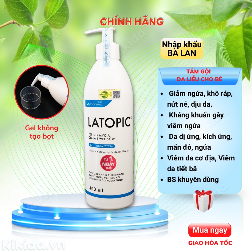 Gel tắm gội cho Bé da ngứa, di ứng LATOPIC 400ml dịu da, giảm khô ngứa - Nhập Ba Lan