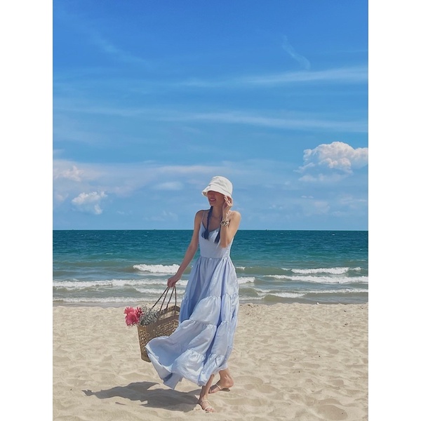 Đầm maxi trơn dây nhiều tầng - D219