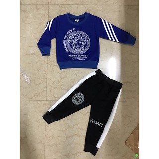 Bộ thu đông dài tay bé trai size 10 - 20 kg, chất liệu nỉ da cá, hình versace.