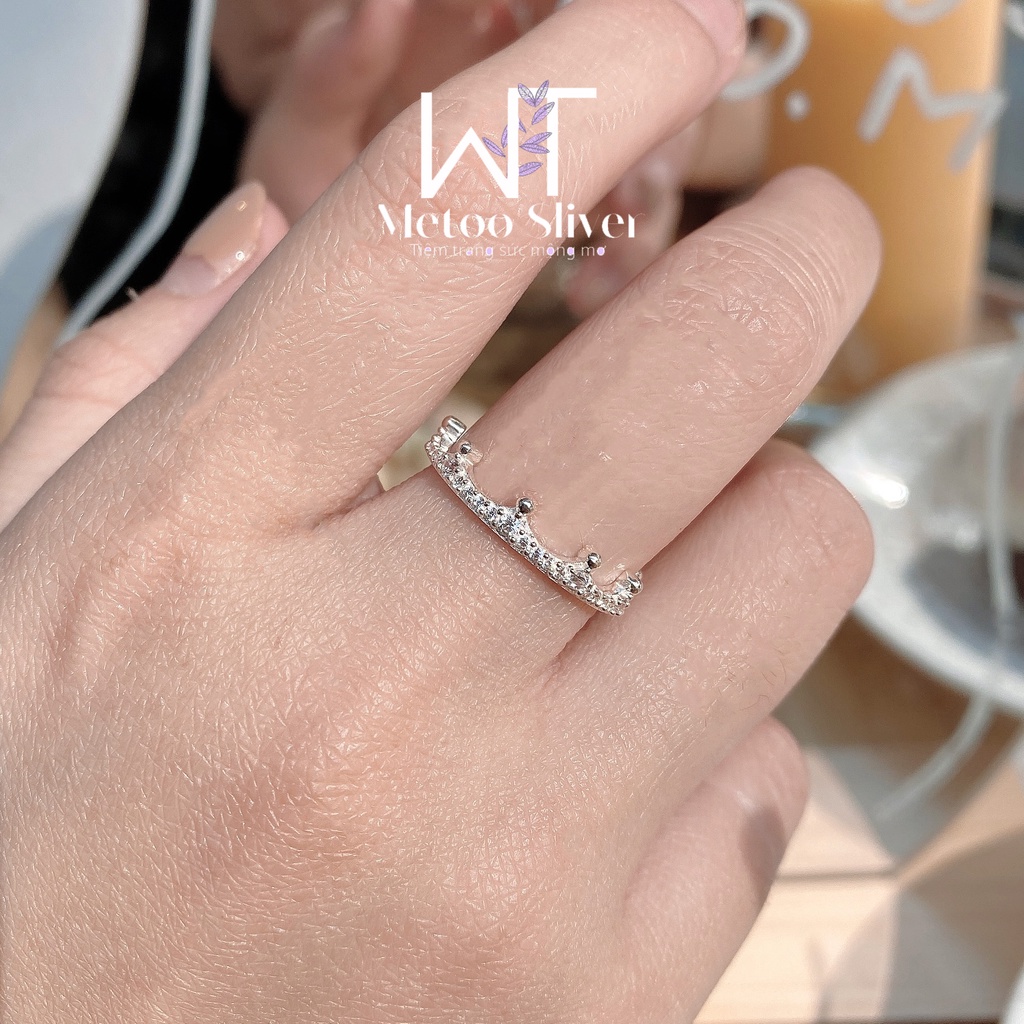 Nhẫn bạc nữ KING Vương Miện và khuyên tai đính full đá lấp lánh cá tính điệu đà công chúa Metoo sliver accessories