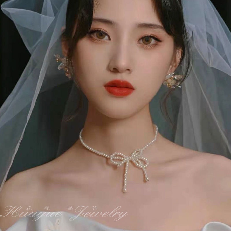 iF YOU Vòng Cổ Choker Đính Nơ Ngọc Trai Thời Trang Hàn Quốc Cho Nữ