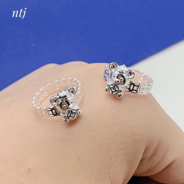 Nhẫn chuột kim tiền ôm tiền tài may mắn bạc ta