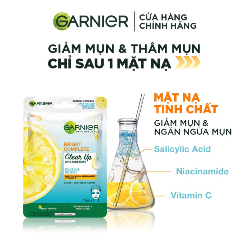 Bộ 5 mặt nạ Vitamin C &amp; Salycilic Acid giảm mụn Garnier Bright Complete Anti Acne Mask