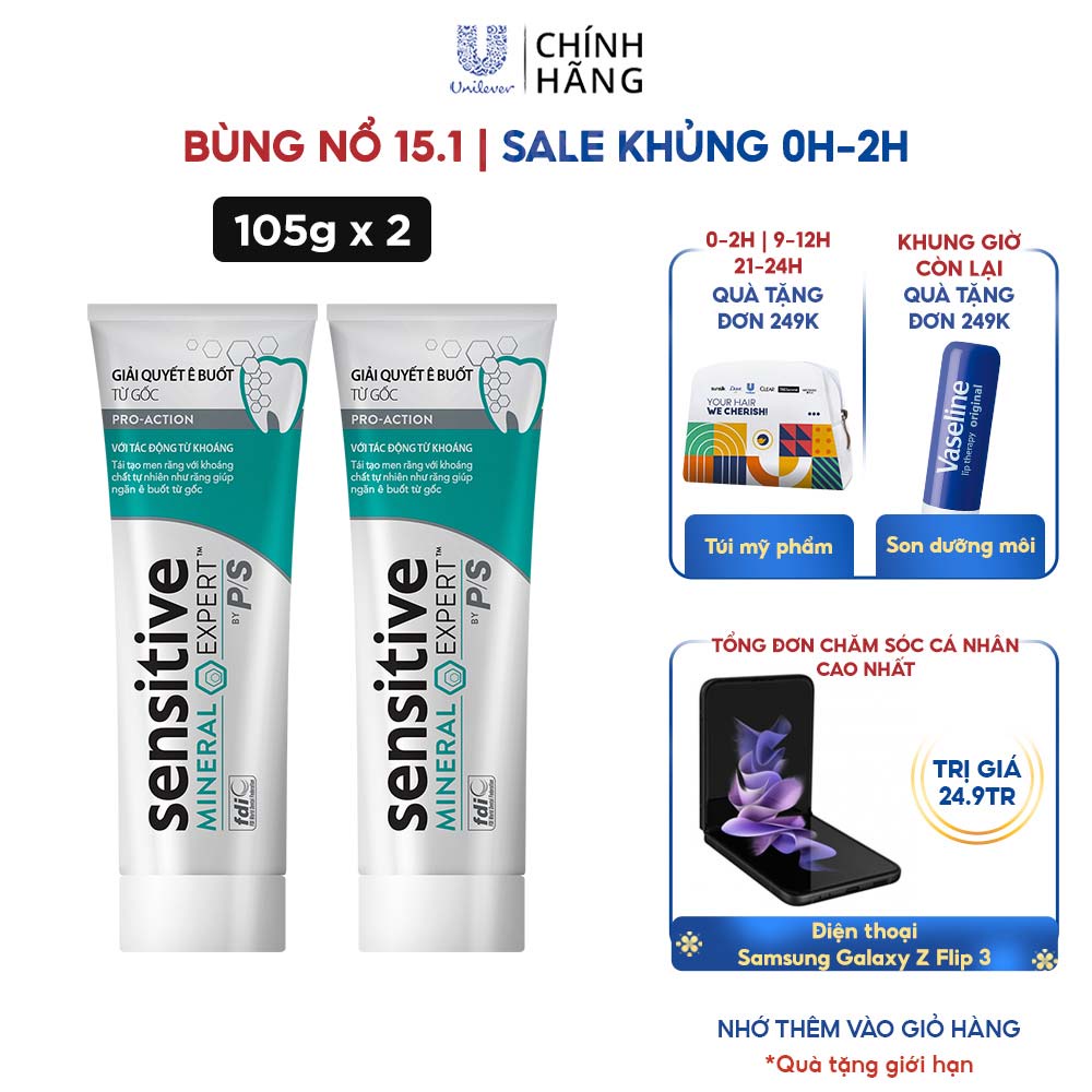 Bộ 2 Hộp Kem đánh răng P/S giải quyết ê buốt từ gốc Sensitive Mineral Expert Pro-Action với tác động từ khoáng 105g