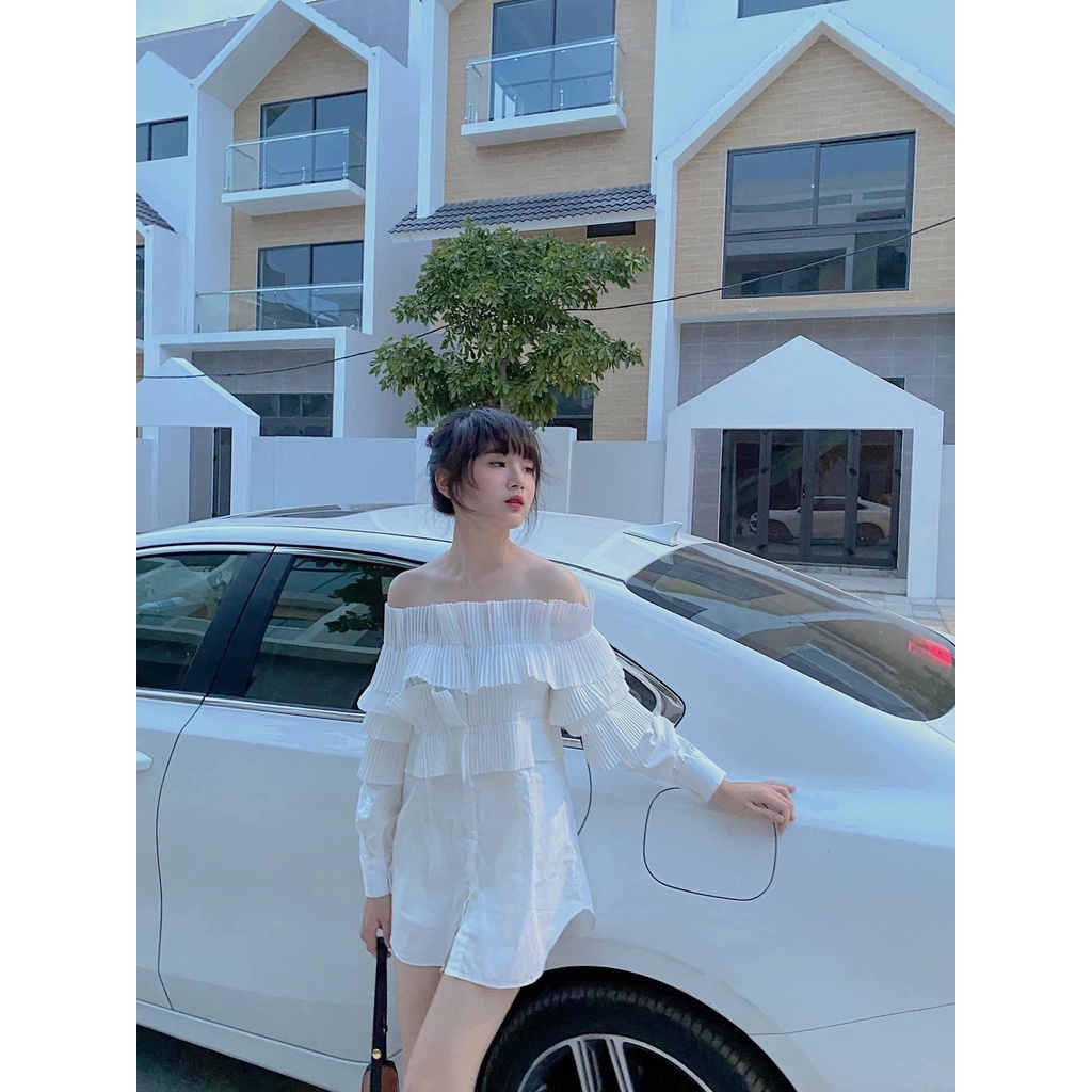 ÁO KIỂU CALL SHIRT thiết kế dập xếp li tinh tế phần vai bo chun co giãn khoe xương quai xanh quyến rũ chất vải dày dặn