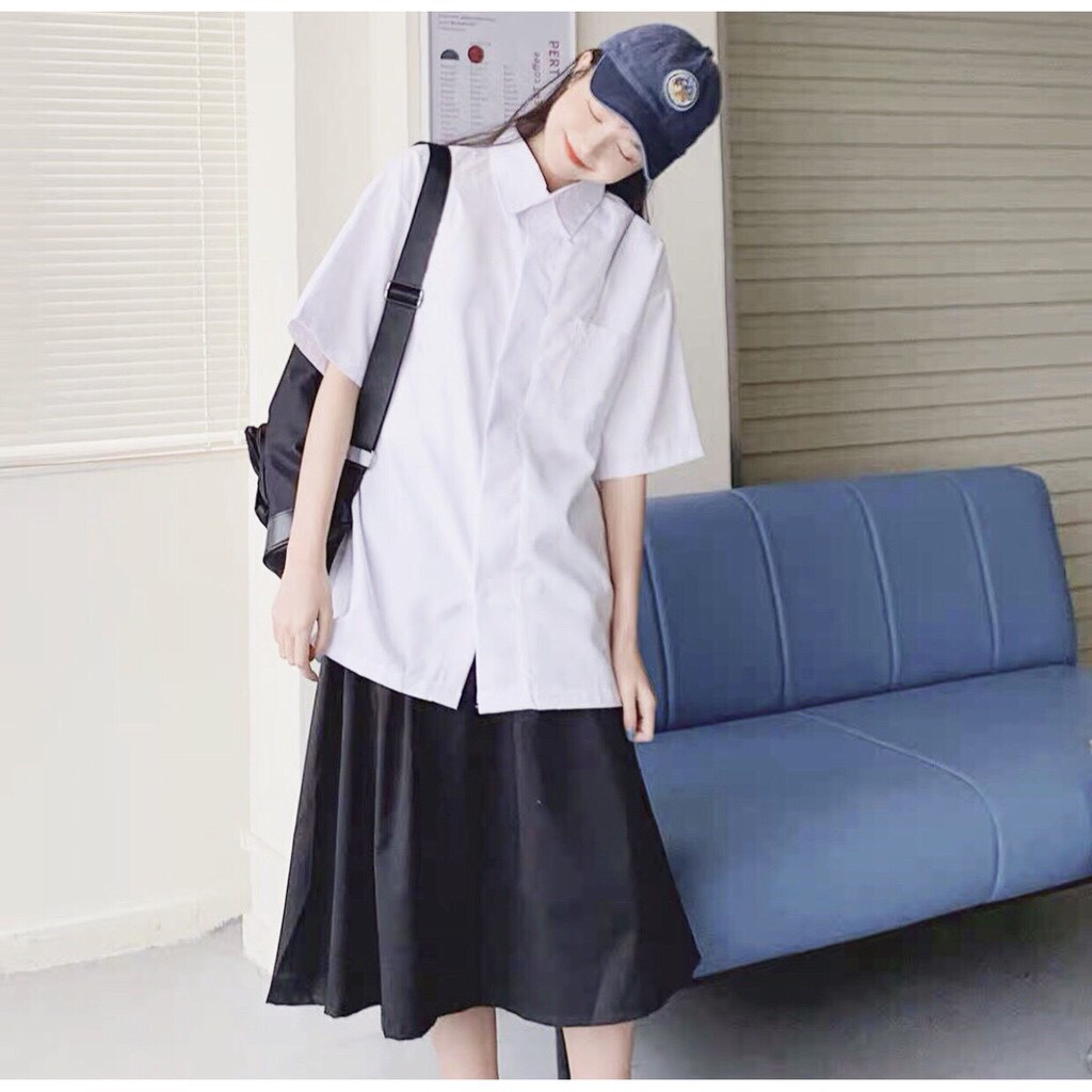 Áo sơ Mi Trắng, Đen Trơn Ulzzang unisex Vati