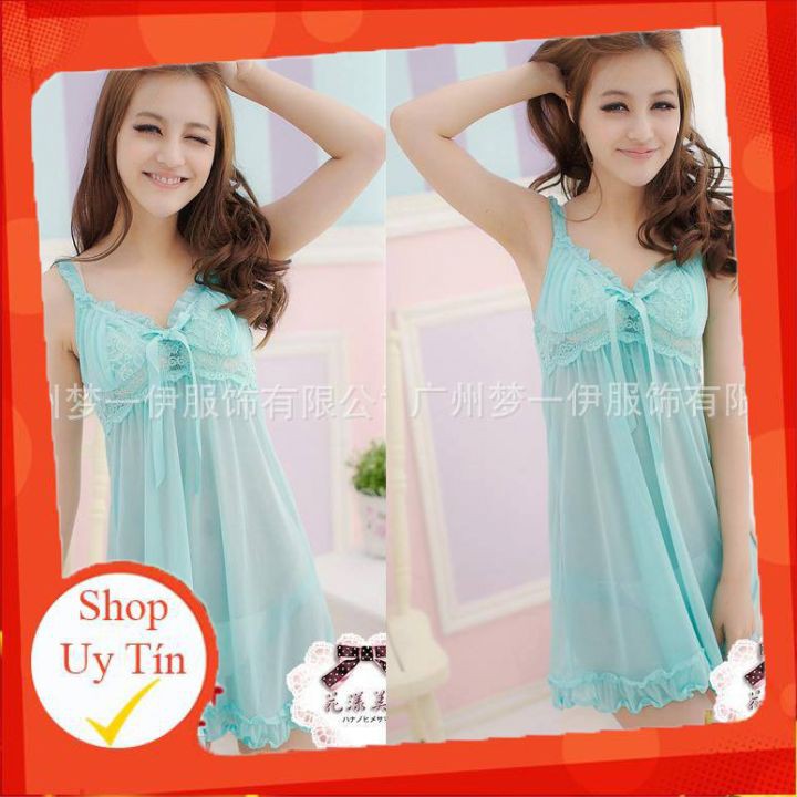 Váy ngủ 2 dây siêu dễ thương Đầm ngủ thun lưới phối ren cao cấp CC40