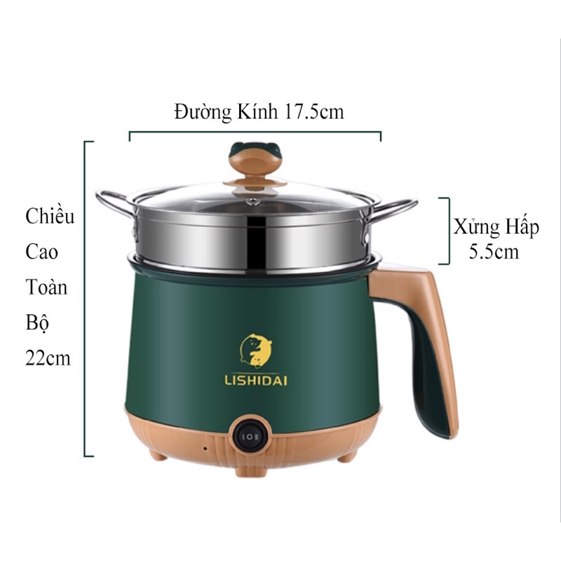 Nồi Điện Mini 2 Tầng Đa Năng Tặng Kèm Khay Hấp bằng nhôm ( Chiên, Xào, Nấu ăn, nấu cơm, nấu lẩu mini ) cho 1-2 người