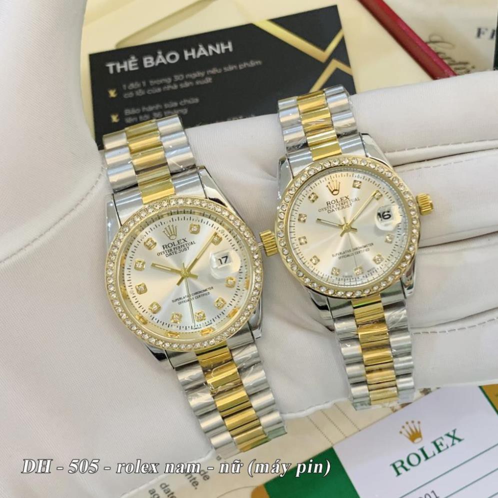 [Video thật] Đồng hồ nam nữ Rolex - unisex viền đá dây kim loại chống nước - DH505