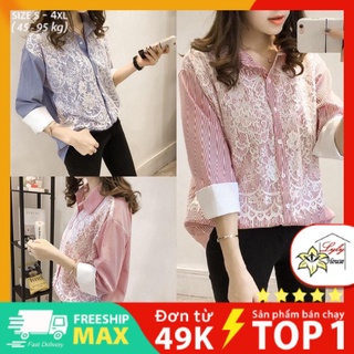 Áo sơ mi phối ren công sở nữ đẹp dành cho người mập bụng size m - 4xl