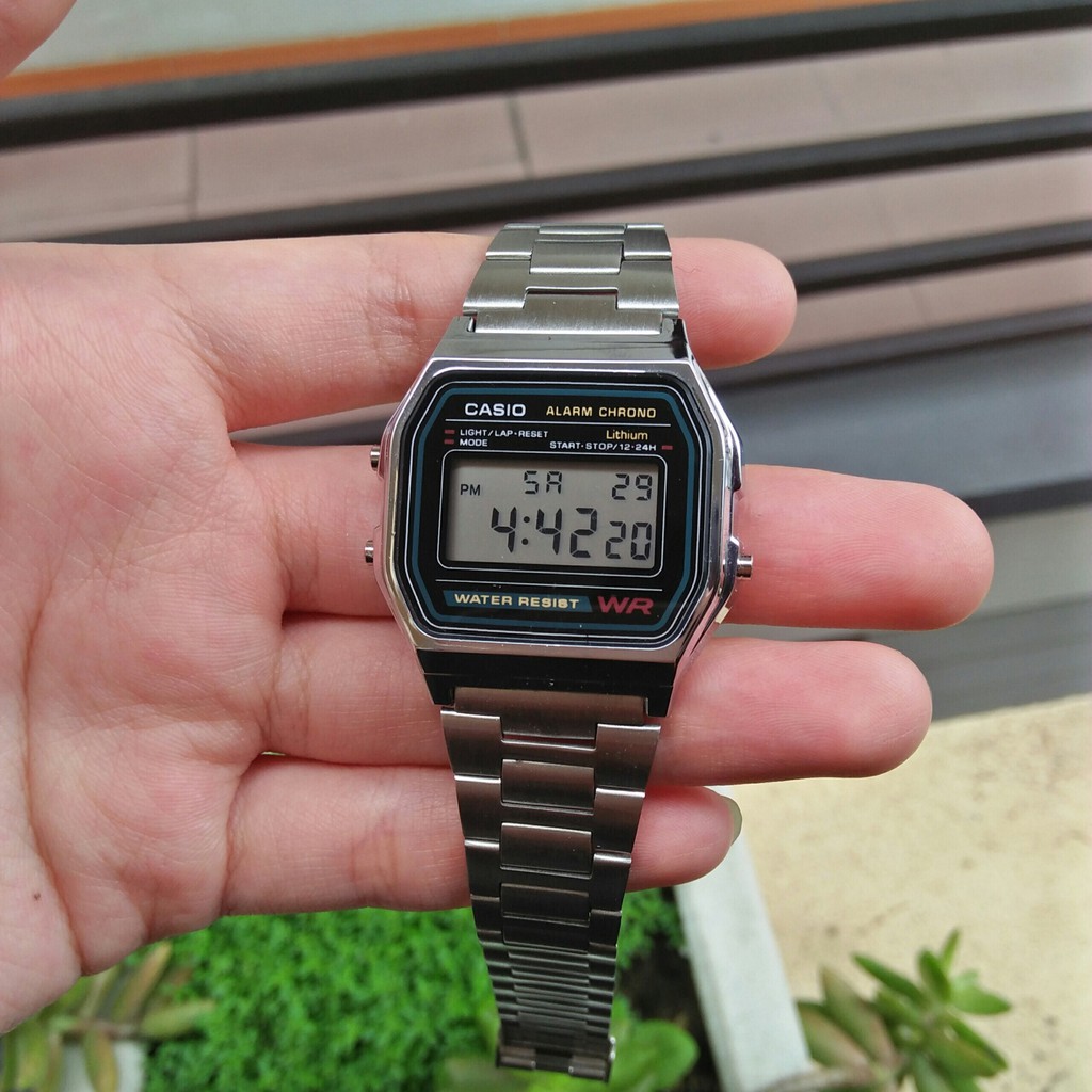 Đồng hồ nam casio A159-A158 full box Máy Nhật chống nước kính sapphire chống xước cá tính