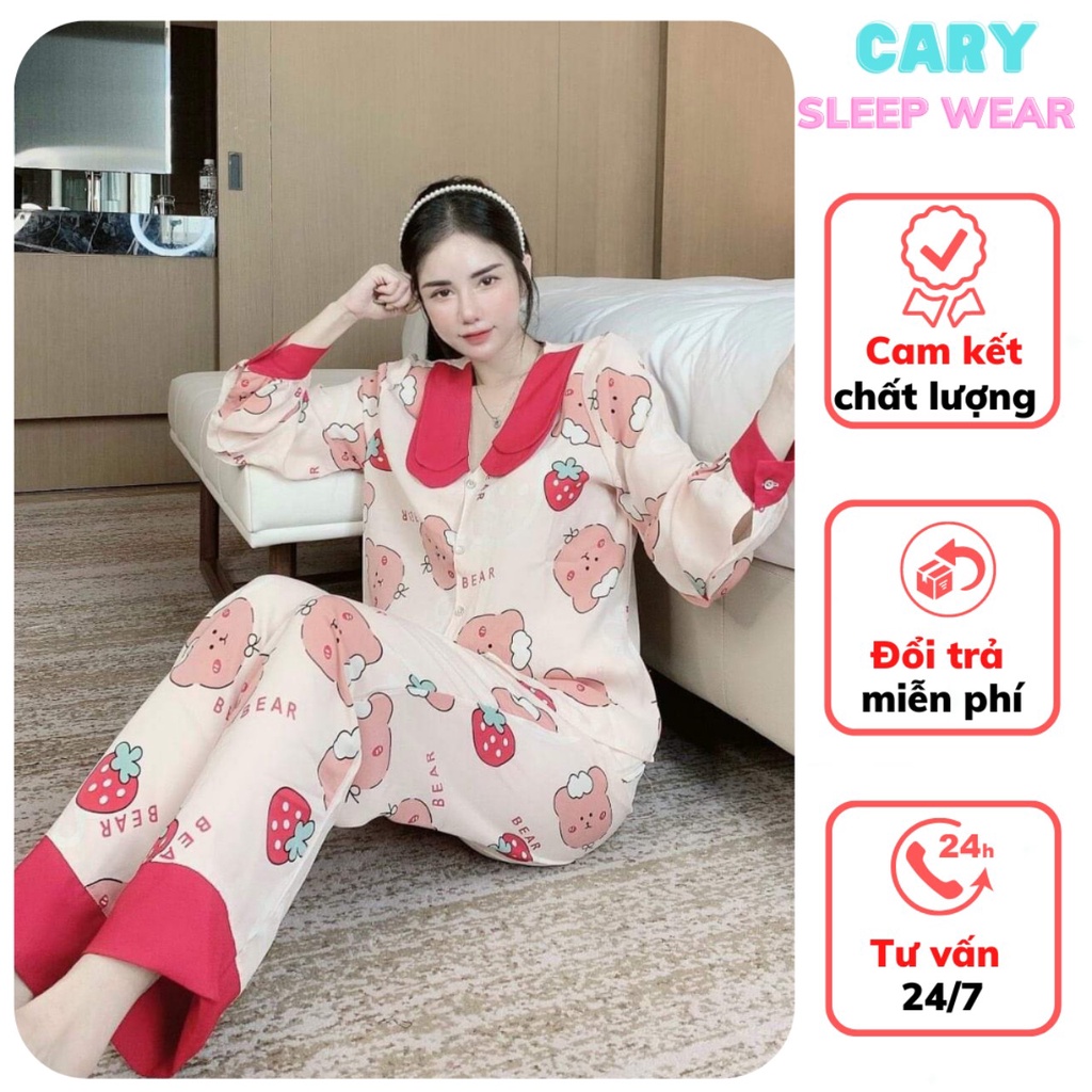 Pijama lụa dài mặc nhà nữ,đồ ngủ pijama lụa Mango cao cấp CARY