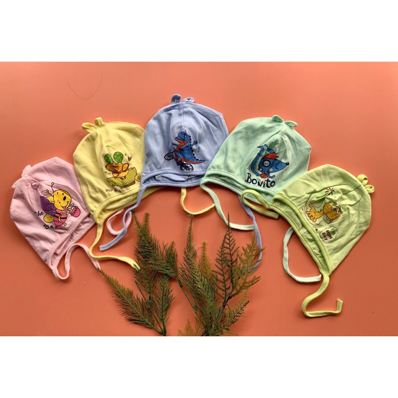 Mũ sơ sinh cotton dây buộc