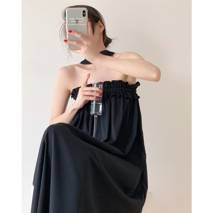 [Spot] Women's Personalized Dresses Tubular Turtleneck Tops Black Mini Skirts Long Elegant Skirts Long Sleeveless Dresses