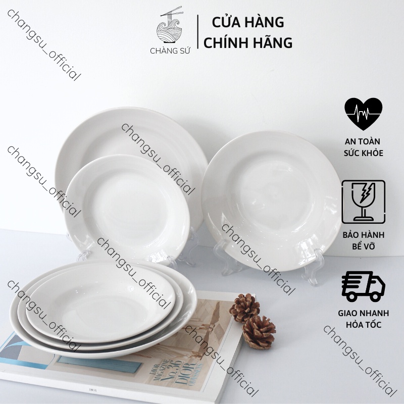 Set dĩa sứ trắng trọn bộ 3 đĩa tròn sâu lòng hiện đại - Vỡ 1 đổi 1