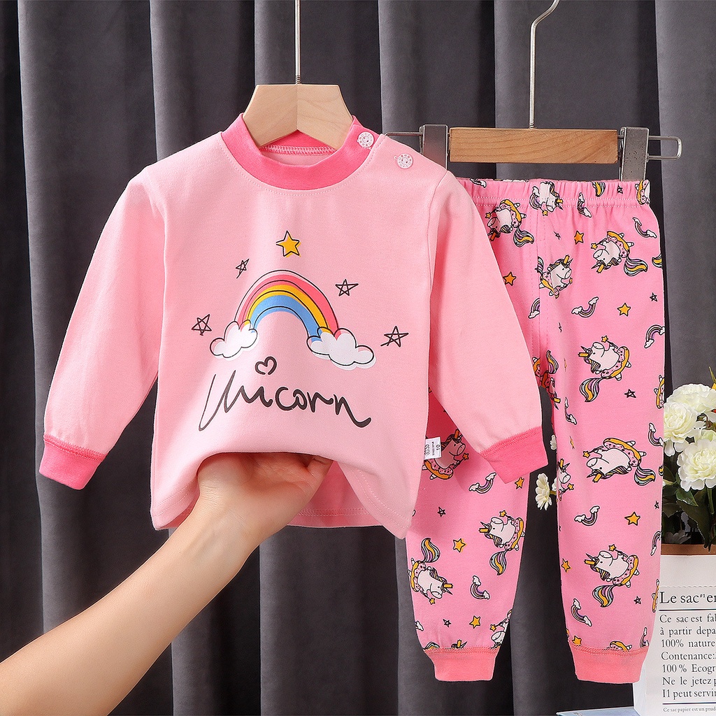 Bộ thu đông cho bé trai bé gái KiXi bộ dài tay cotton quảng châu hoạ tiết đẹp quần áo cho bé mặc nhà CMQAD07