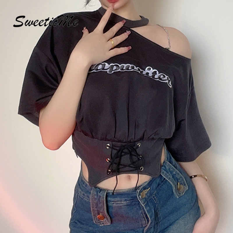Áo Thun Trễ Vai Tay Ngắn In Chữ SweeticMe 2022 Thời Trang Cho Nữ