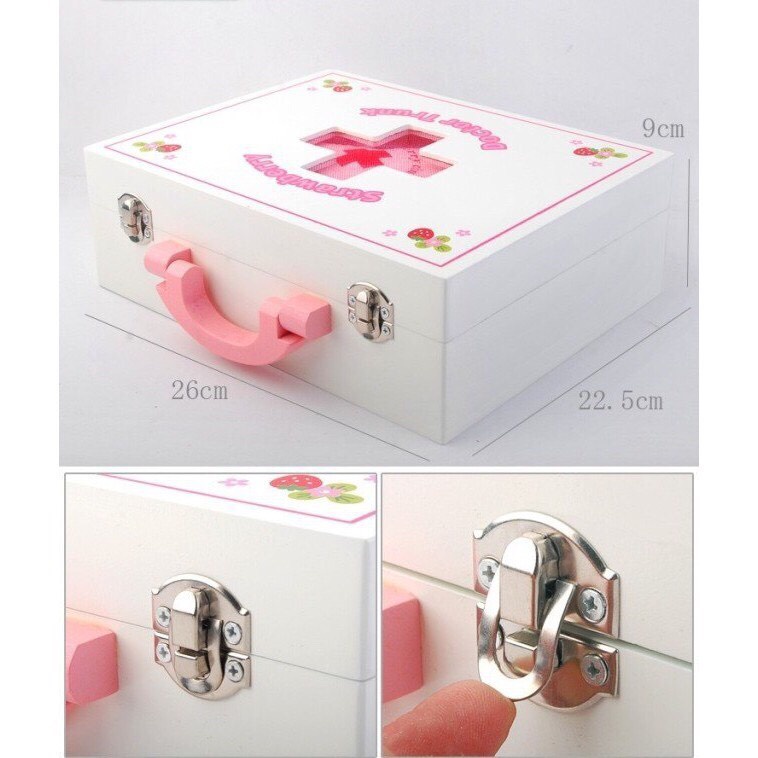 Bộ đồ chơi bác sĩ dâu tây hộp gỗ cho bé – MOTHER GARDEN – Hàng xuất Nhật