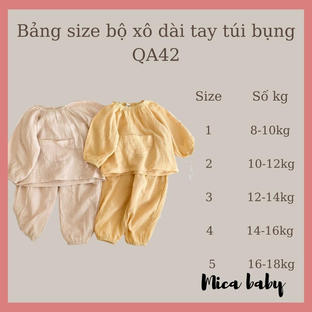 Bộ quần áo thu đông dài tay vải xô muslin cao cấp cho bé QA42, quần áo sơ sinh bé trai bé gái Mica baby từ 8-18kg