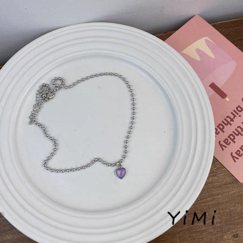 Vòng cổ chuỗi hạt mặt hình trái tim màu tím phong cách Hàn Quốc dễ thương cho nữ