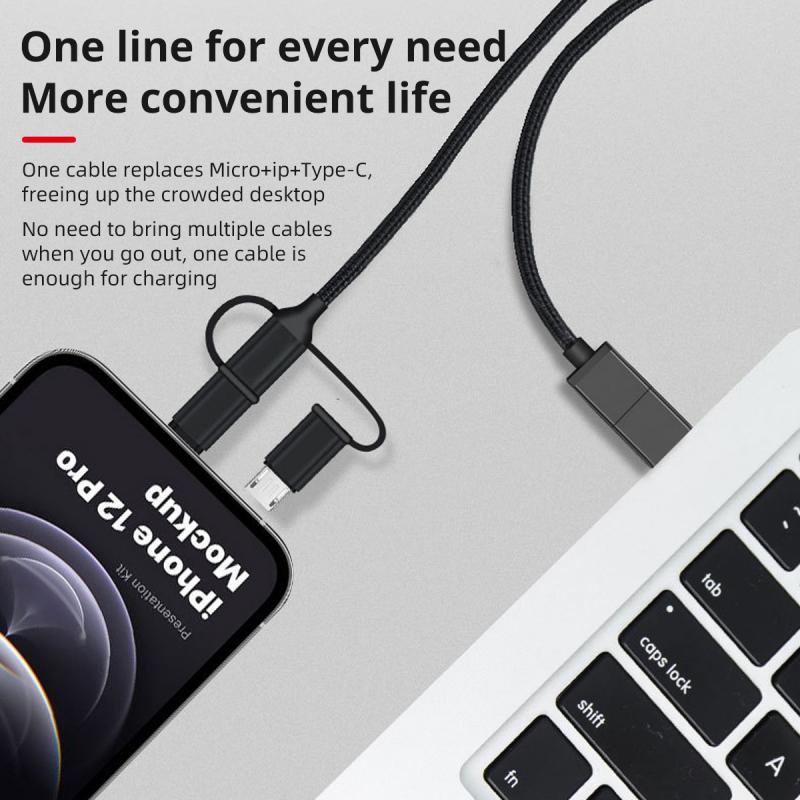 Cáp sạc nhanh QC 3.0 3 trong 1 ANKNDO PD 60W cho IP 13 12 Huawei Xiaomi Samsung Tablet Laptop