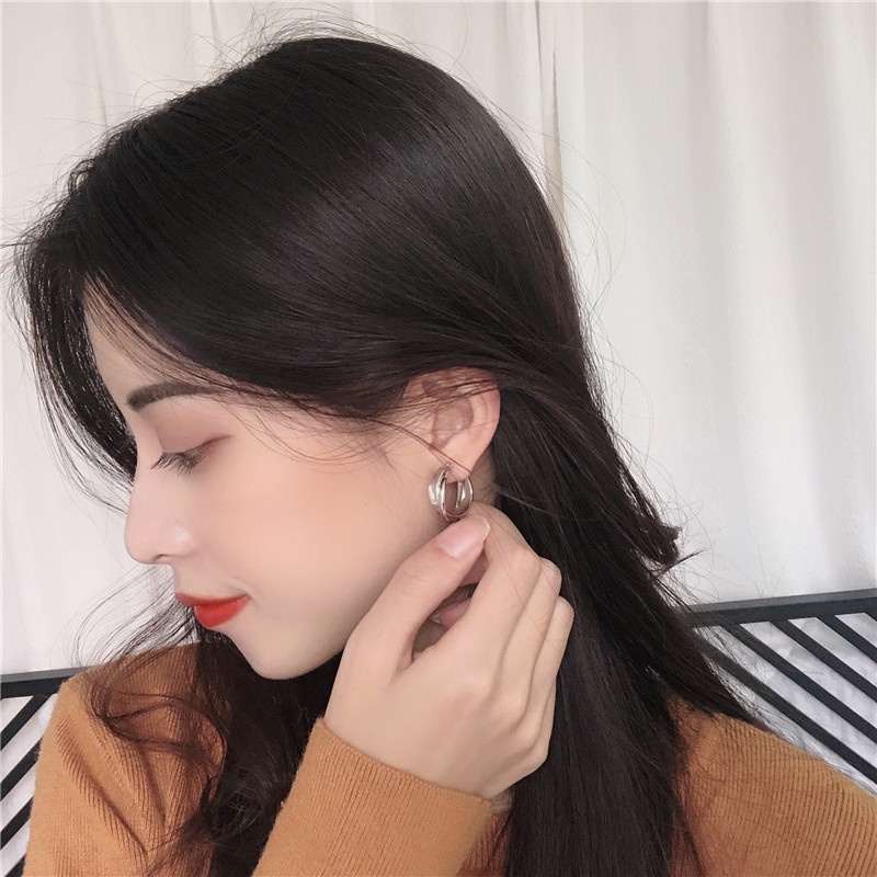 Bông Tai Mạ Bạc 925 Hình Tròn Đơn Giản Thời Trang Phong Cách Hàn Quốc Cho Nữ