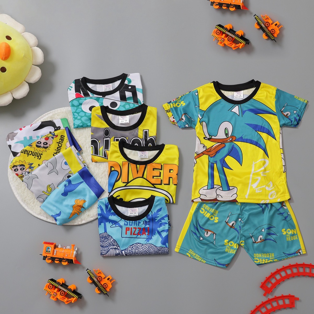 Đồ bộ bé trai in 3D vải thun hoạt hình hiệu MIMYKID cao cấp, quần áo trẻ em - LMSP-B03TH2