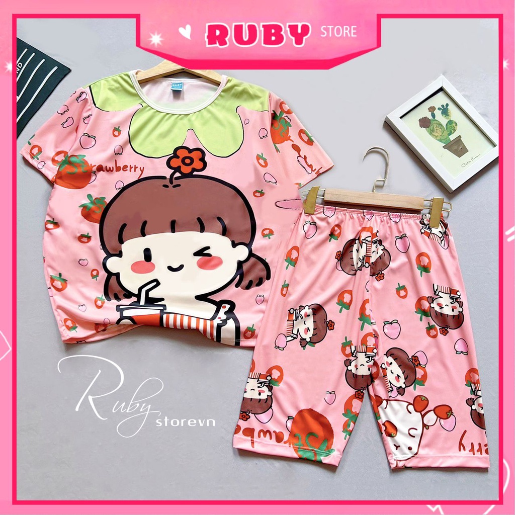Đồ bộ quần lửng cho bé size 7kg - 70kg chất thun mềm mát in hình doremon kitty hoạt hình dễ thương DBRBL FULL SIZE