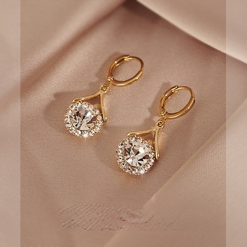 Bông Tai Hình Giọt Nước Đính Đá Phong Cách Hàn Quốc Thanh Lịch