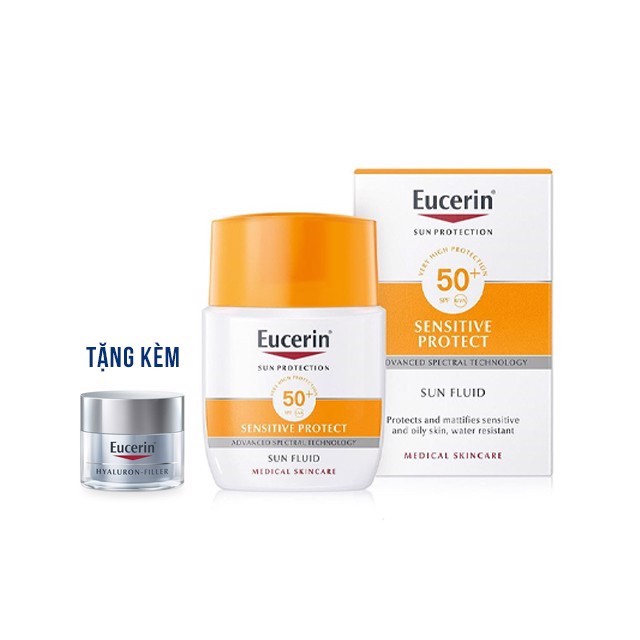 Set kem chống nắng Eucerin Sun Fluid SPF 50+ 50ml + kem dưỡng đêm Hyaluron-filler Night 20ml